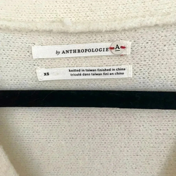 Anthropologie Joy Sweater Fringe Cream VNeck Wool Blend - Picture 3 of 7